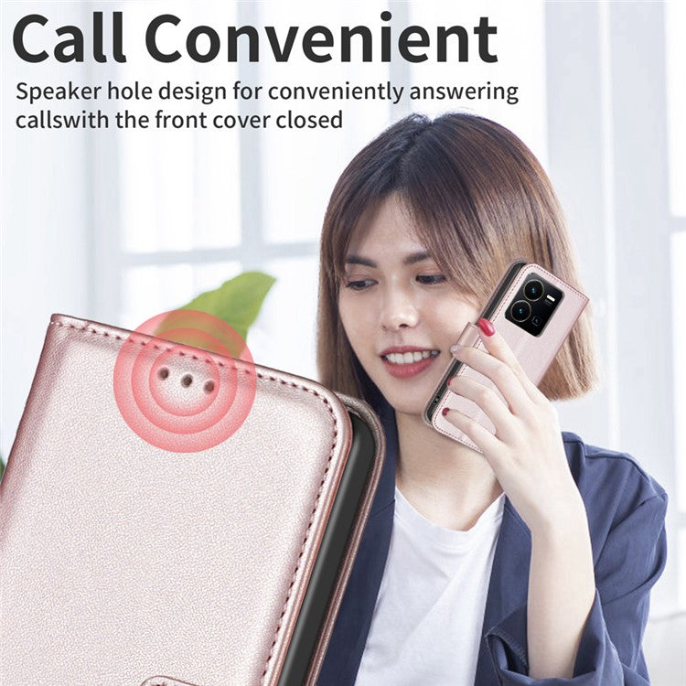 BINFEN COLOR BF17 For vivo Y35 4G (2022) / Y22s 4G PU Leather Wallet Case Stand Phone Cover - Rose Gold