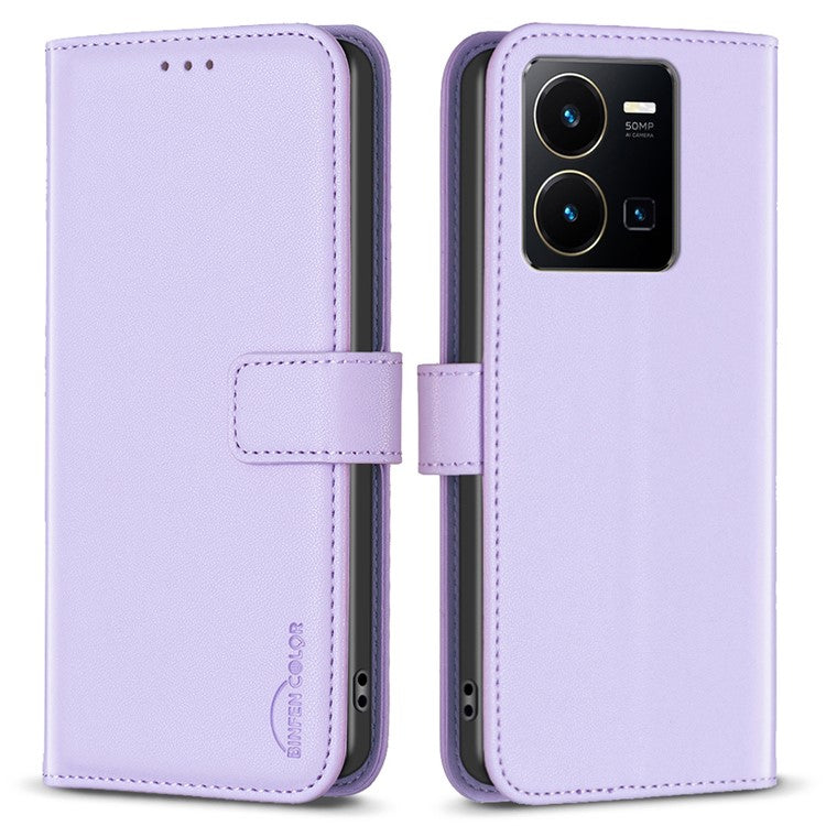 BINFEN COLOR BF17 For vivo Y35 4G (2022) / Y22s 4G PU Leather Wallet Case Stand Phone Cover - Purple