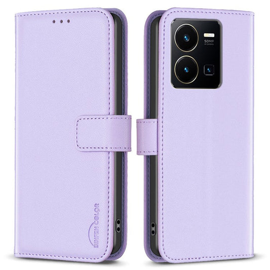 BINFEN COLOR BF17 For vivo Y35 4G (2022) / Y22s 4G PU Leather Wallet Case Stand Phone Cover - Purple