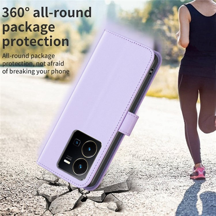 BINFEN COLOR BF17 For vivo Y35 4G (2022) / Y22s 4G PU Leather Wallet Case Stand Phone Cover - Purple
