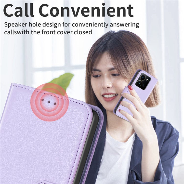 BINFEN COLOR BF17 For vivo Y35 4G (2022) / Y22s 4G PU Leather Wallet Case Stand Phone Cover - Purple