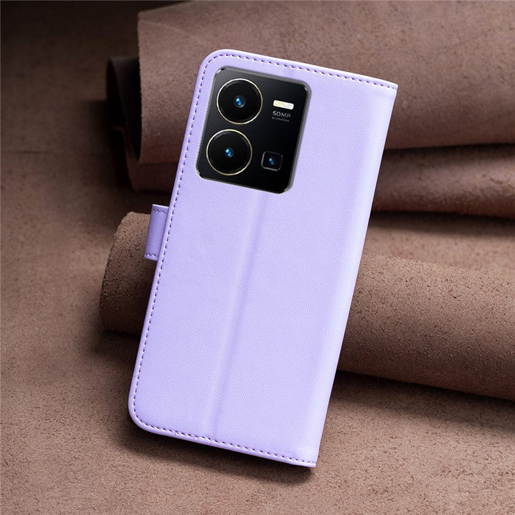 BINFEN COLOR BF17 For vivo Y35 4G (2022) / Y22s 4G PU Leather Wallet Case Stand Phone Cover - Purple