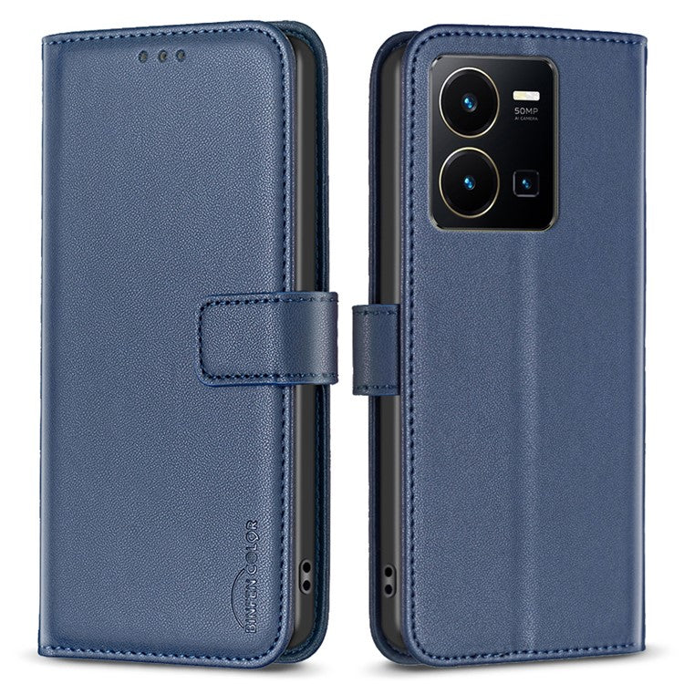 BINFEN COLOR BF17 For vivo Y35 4G (2022) / Y22s 4G PU Leather Wallet Case Stand Phone Cover - Blue