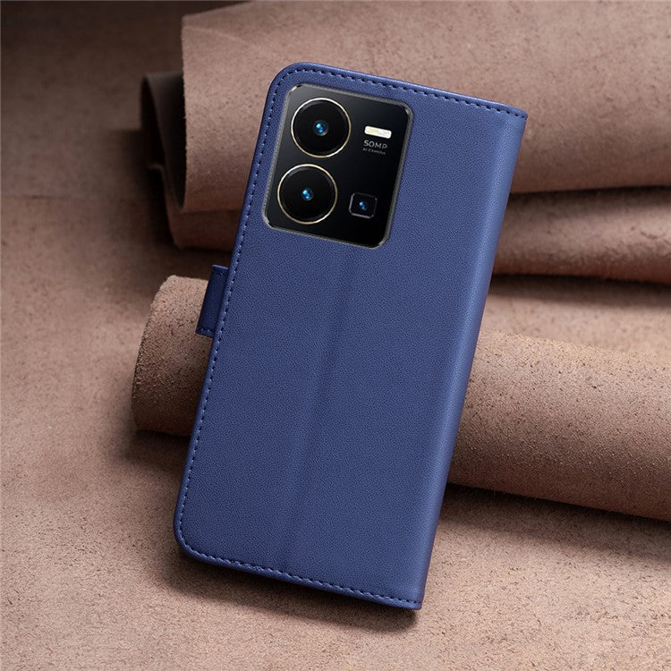BINFEN COLOR BF17 For vivo Y35 4G (2022) / Y22s 4G PU Leather Wallet Case Stand Phone Cover - Blue