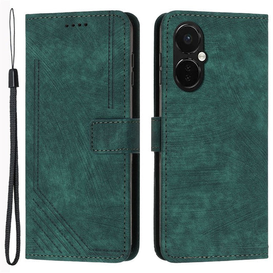 For OnePlus Nord CE3 5G / CE 3 Lite 5G / Nord N30 5G PU Leather Skin-touch Stand Imprinted Lines Wallet Phone Cover - Green