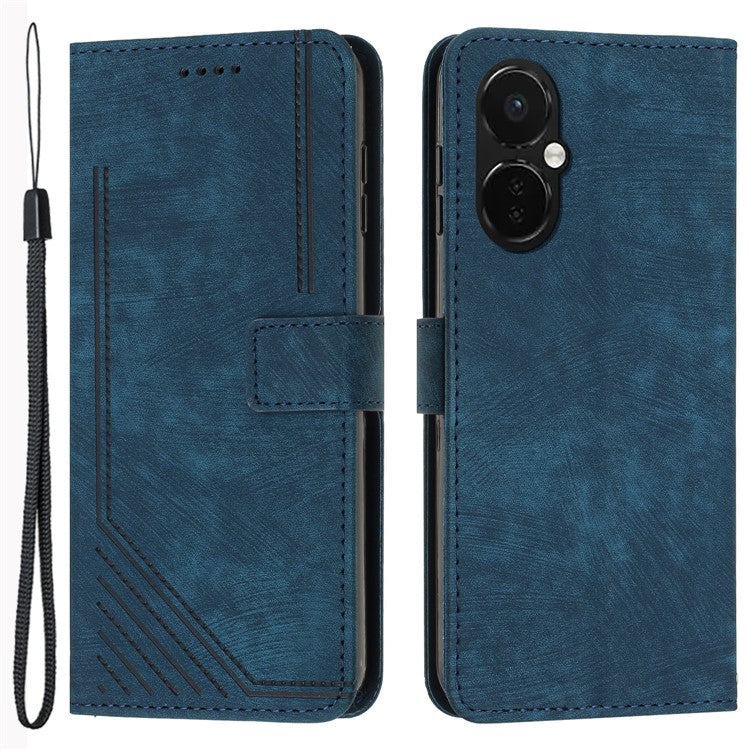 For OnePlus Nord CE3 5G / CE 3 Lite 5G / Nord N30 5G PU Leather Skin-touch Stand Imprinted Lines Wallet Phone Cover - Sapphire