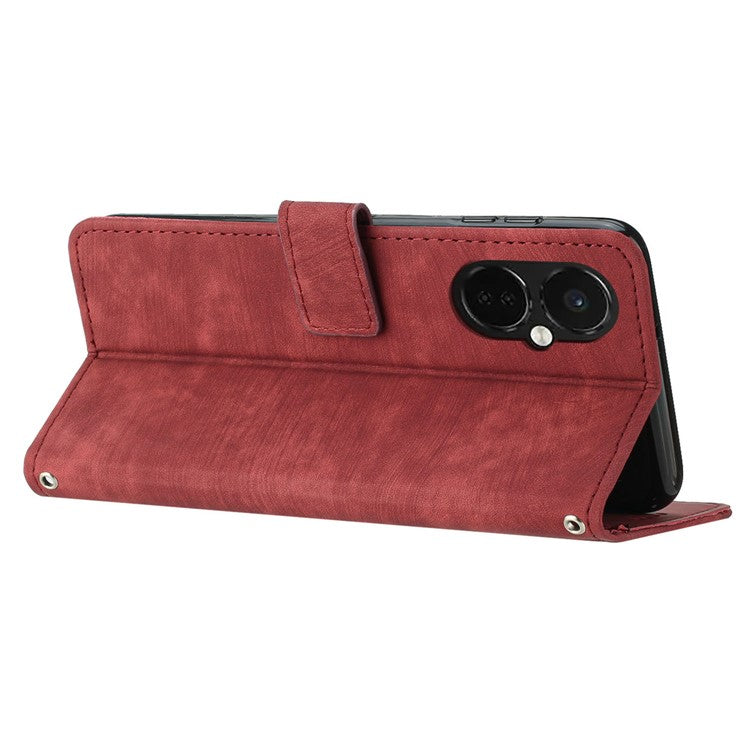 For OnePlus Nord CE3 5G / CE 3 Lite 5G / Nord N30 5G PU Leather Skin-touch Stand Imprinted Lines Wallet Phone Cover - Red