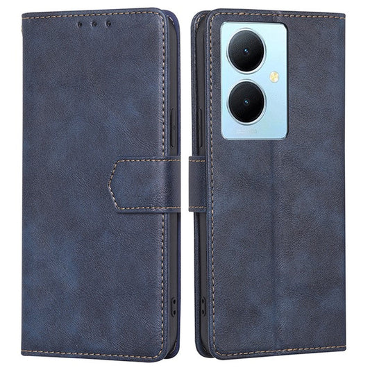 For vivo Y78+ 5G RFID Blocking Phone Case Wallet Stand PU Leather Flip Cover - Blue