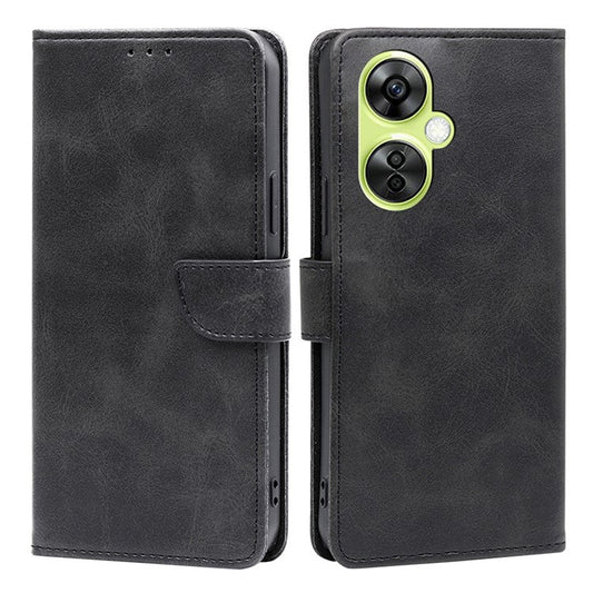 For OnePlus Nord CE 3 Lite 5G / Nord N30 5G PU Leather Calf Texture Wallet Cover Stand Magnetic Clasp Shockproof Phone Case - Black