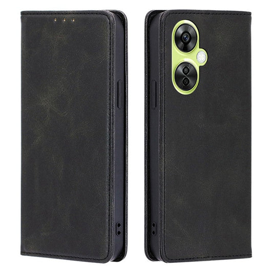 For OnePlus Nord CE 3 Lite 5G / Nord N30 5G PU Leather Stand Phone Cover Calf Texture Wallet Case - Black