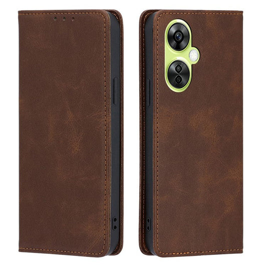 For OnePlus Nord CE 3 Lite 5G / Nord N30 5G PU Leather Stand Phone Cover Calf Texture Wallet Case - Brown