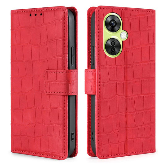 For OnePlus Nord CE 3 Lite 5G / Nord N30 5G PU Leather Crocodile Texture Phone Cover Skin-touch Feeling Stand Wallet Case - Red