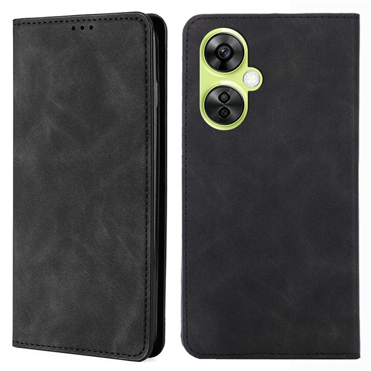 For OnePlus Nord CE 3 Lite 5G / Nord N30 5G PU Leather Cell Phone Case Skin-touch Feeling Card Holder Flip Phone Cover - Black
