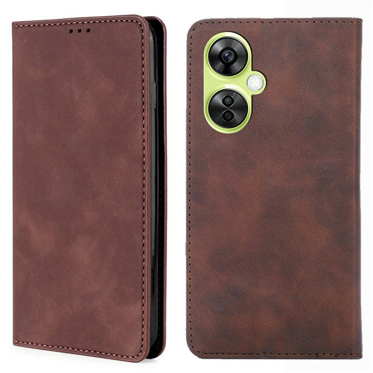 For OnePlus Nord CE 3 Lite 5G / Nord N30 5G PU Leather Cell Phone Case Skin-touch Feeling Card Holder Flip Phone Cover - Dark Brown