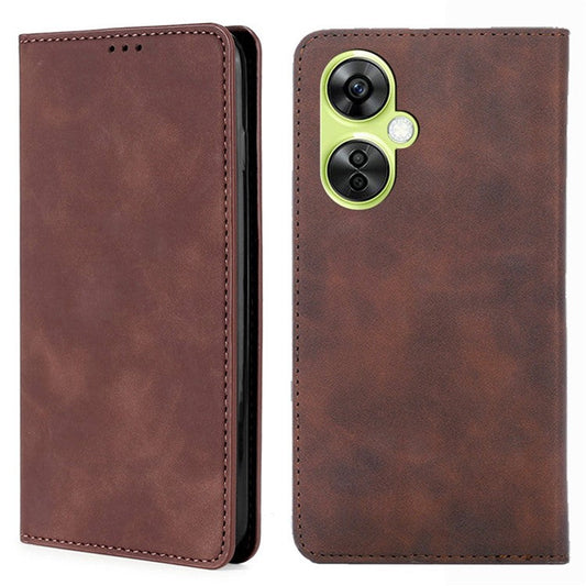 For OnePlus Nord CE 3 Lite 5G / Nord N30 5G PU Leather Cell Phone Case Skin-touch Feeling Card Holder Flip Phone Cover - Dark Brown