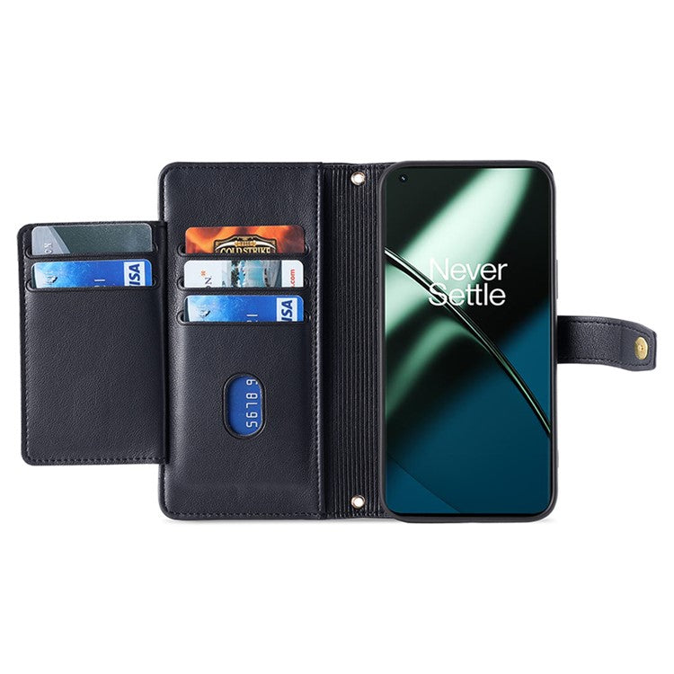 Leather Phone Cover for OnePlus Nord CE 3 Lite 5G / Nord N30 5G Horizontal Stand Wallet Case with Zipper Pocket - Black