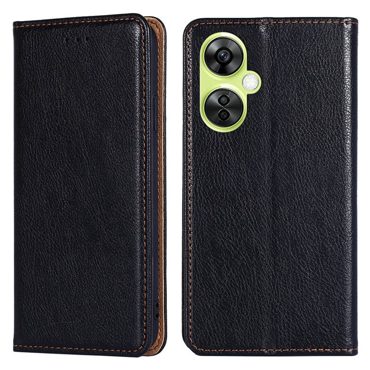 For OnePlus Nord CE 3 Lite 5G / Nord N30 5G Magnetic Closure Cover PU Leather Solid Color Wallet Smartphone Case with Stand - Black