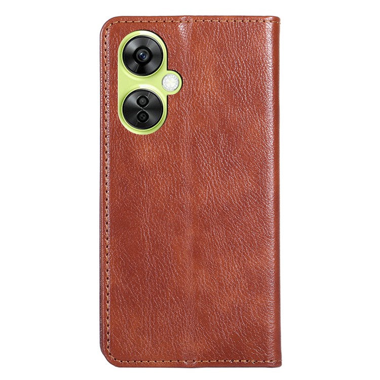For OnePlus Nord CE 3 Lite 5G / Nord N30 5G Magnetic Closure Cover PU Leather Solid Color Wallet Smartphone Case with Stand - Brown