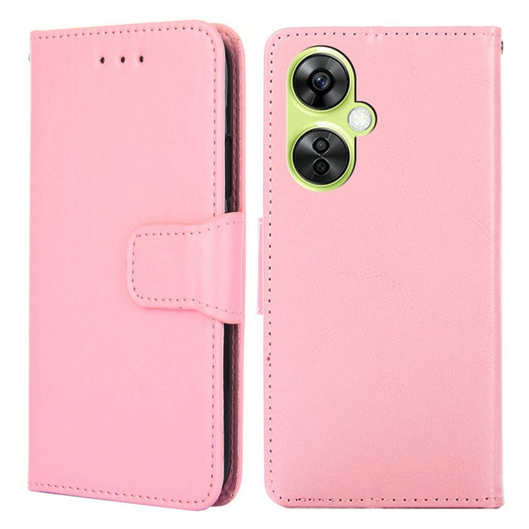 For OnePlus Nord CE 3 Lite 5G Textured Leather Wallet Cover Drop-proof Flip Stand Phone Case - Pink