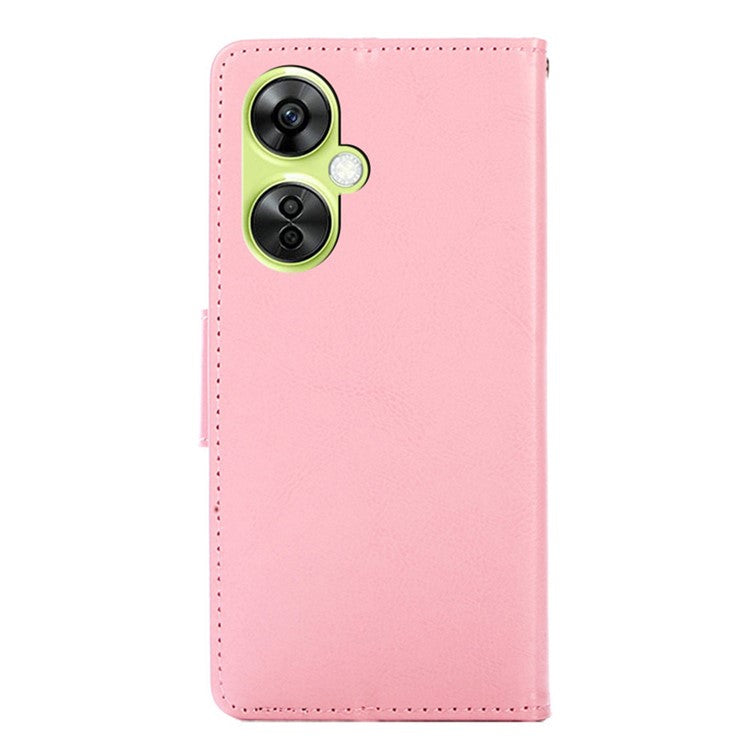 For OnePlus Nord CE 3 Lite 5G Textured Leather Wallet Cover Drop-proof Flip Stand Phone Case - Pink