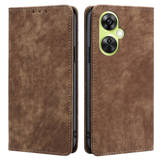 For OnePlus Nord CE 3 Lite 5G / Nord N30 5G RFID Blocking Wallet Case TPU+PU Leather Stand Magnetic Phone Cover - Brown