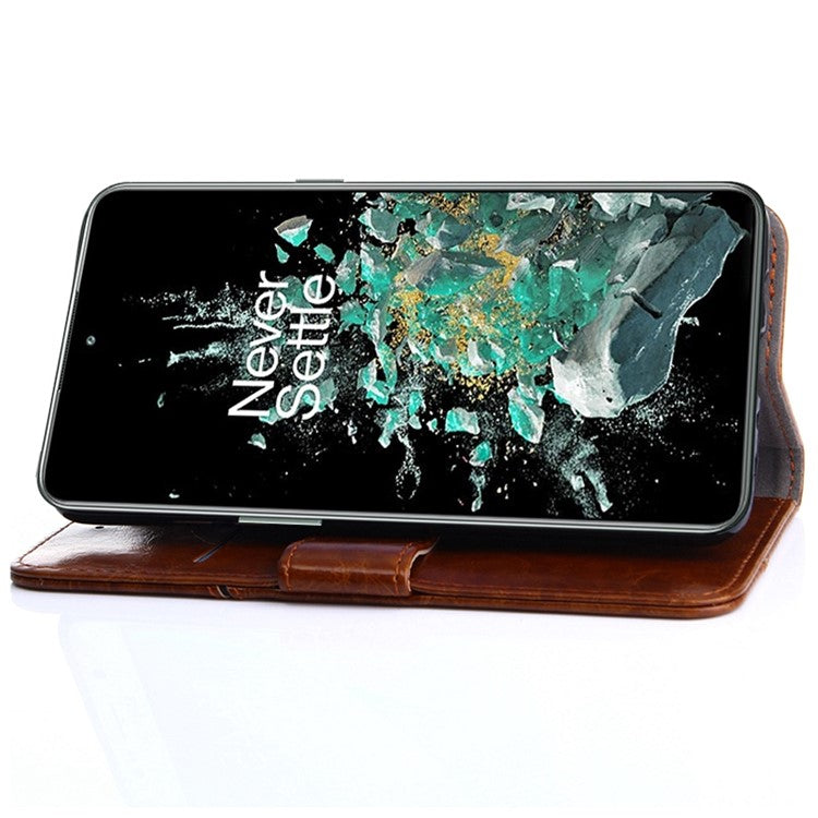 For OnePlus Nord CE 3 Lite 5G / Nord N30 5G PU Leather TPU Interior Protective Case Geometric Splicing Wallet Stand Phone Cover - Dark Brown
