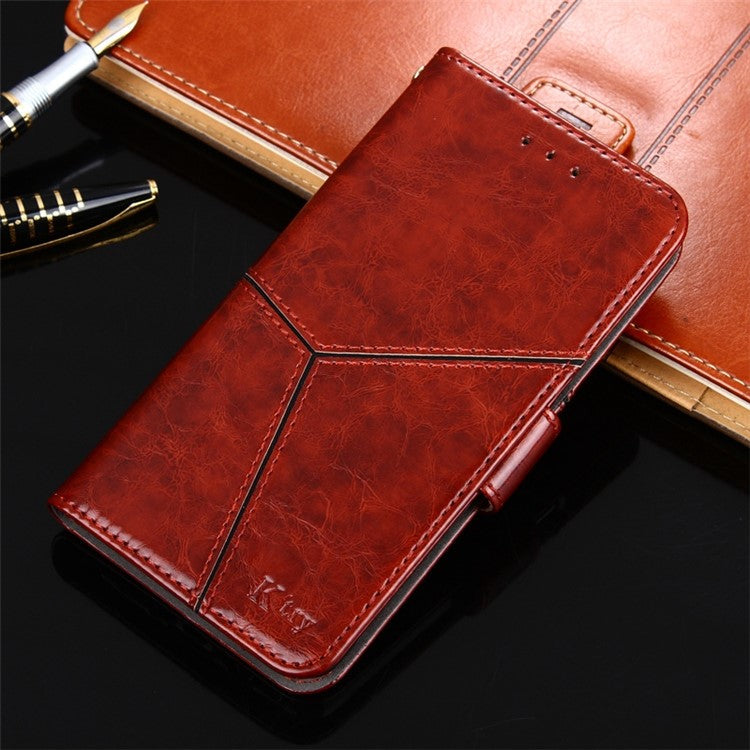 For OnePlus Nord CE 3 Lite 5G / Nord N30 5G PU Leather TPU Interior Protective Case Geometric Splicing Wallet Stand Phone Cover - Dark Brown