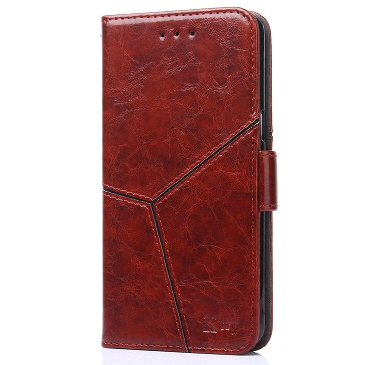 For OnePlus Nord CE 3 Lite 5G / Nord N30 5G PU Leather TPU Interior Protective Case Geometric Splicing Wallet Stand Phone Cover - Dark Brown