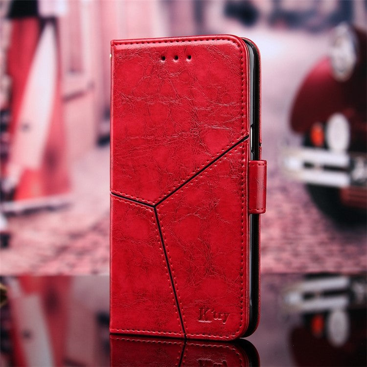 For OnePlus Nord CE 3 Lite 5G / Nord N30 5G PU Leather TPU Interior Protective Case Geometric Splicing Wallet Stand Phone Cover - Red