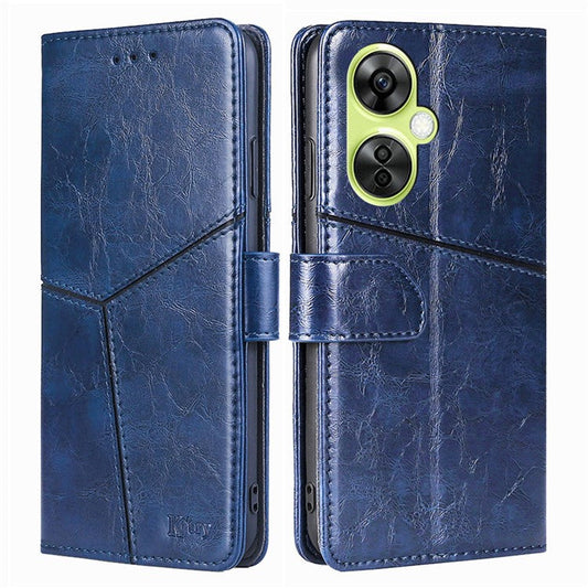 For OnePlus Nord CE 3 Lite 5G / Nord N30 5G PU Leather TPU Interior Protective Case Geometric Splicing Wallet Stand Phone Cover - Blue
