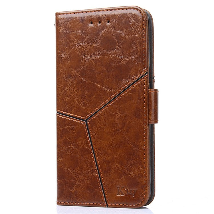 For OnePlus Nord CE 3 Lite 5G / Nord N30 5G PU Leather TPU Interior Protective Case Geometric Splicing Wallet Stand Phone Cover - Light Brown