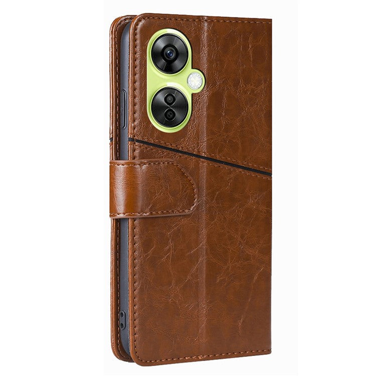 For OnePlus Nord CE 3 Lite 5G / Nord N30 5G PU Leather TPU Interior Protective Case Geometric Splicing Wallet Stand Phone Cover - Light Brown