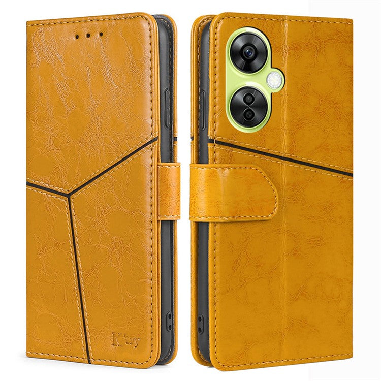 For OnePlus Nord CE 3 Lite 5G / Nord N30 5G PU Leather TPU Interior Protective Case Geometric Splicing Wallet Stand Phone Cover - Yellow