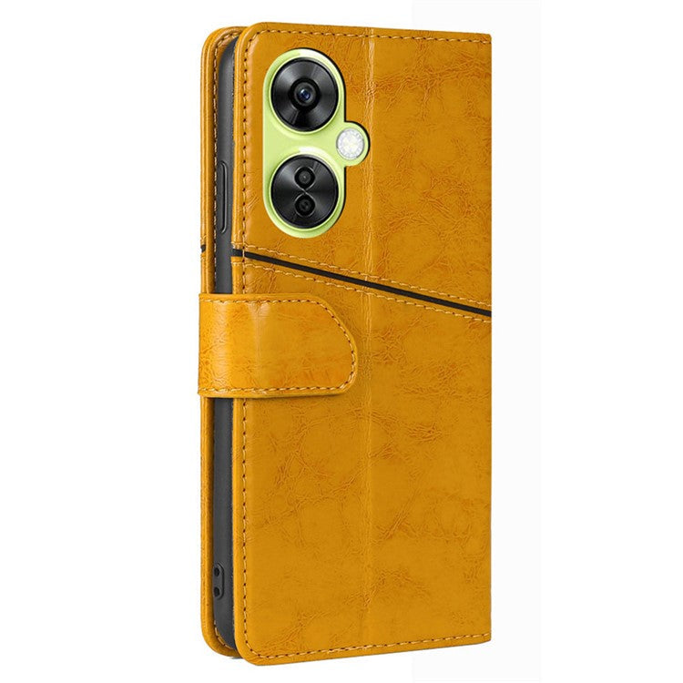 For OnePlus Nord CE 3 Lite 5G / Nord N30 5G PU Leather TPU Interior Protective Case Geometric Splicing Wallet Stand Phone Cover - Yellow