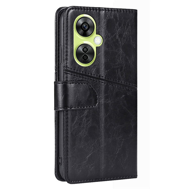 For OnePlus Nord CE 3 Lite 5G / Nord N30 5G PU Leather TPU Interior Protective Case Geometric Splicing Wallet Stand Phone Cover - Black