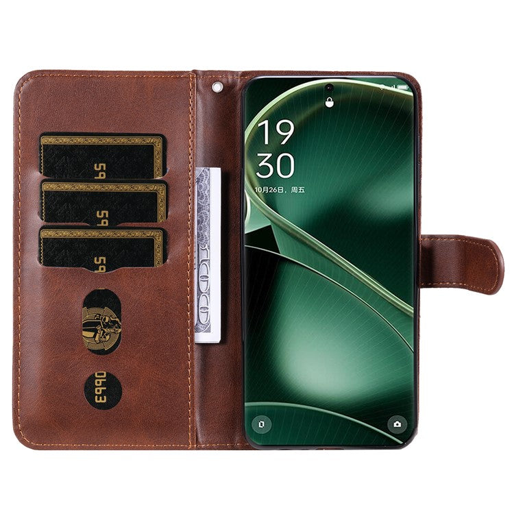 Phone Case for Oppo Find X6 , Calf Texture Zipper Pocket Stand Shell Drop-proof Wallet PU Leather Cover - Black  /  Brown