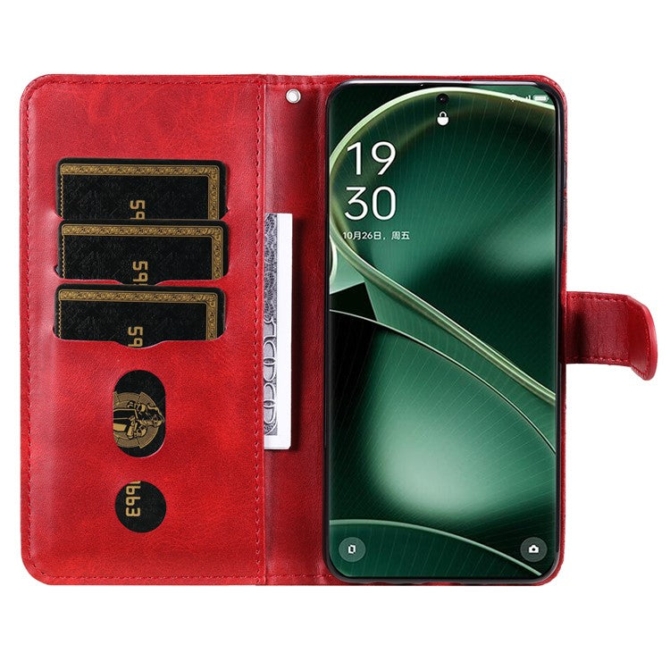 Phone Case for Oppo Find X6 , Calf Texture Zipper Pocket Stand Shell Drop-proof Wallet PU Leather Cover - Red
