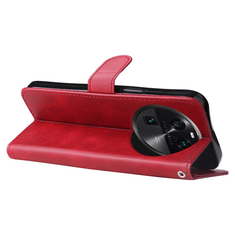 Phone Case for Oppo Find X6 , Calf Texture Zipper Pocket Stand Shell Drop-proof Wallet PU Leather Cover - Red