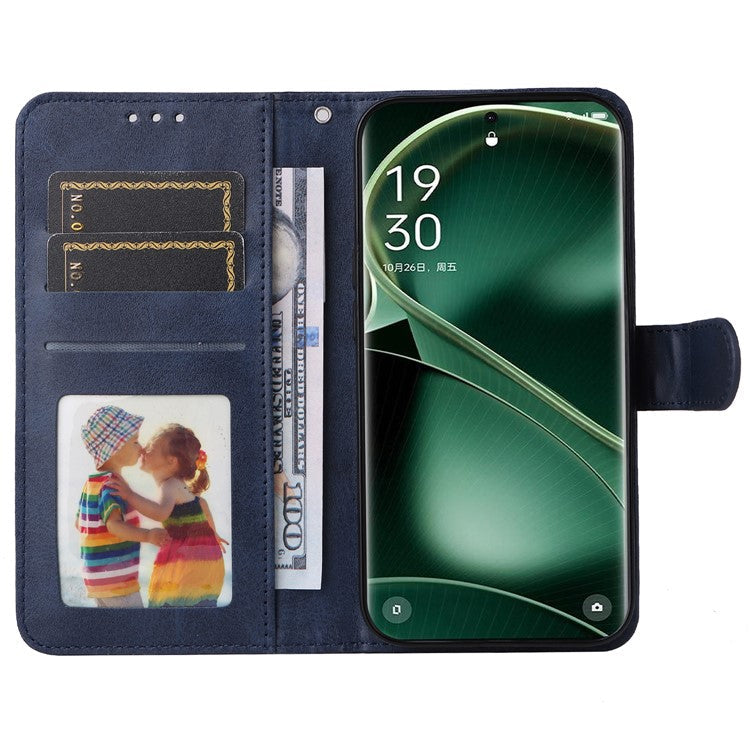 Shockproof Leather Case for Oppo Find X6 Pro Calf Texture Wallet Stand Cell Phone Cover with Strap - Blue