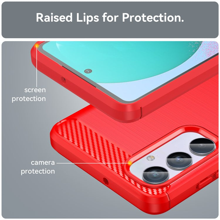 Brushed Shell for Samsung Galaxy M54 5G / F54 5G Carbon Fiber Texture Phone Case Phone TPU Cover - Red