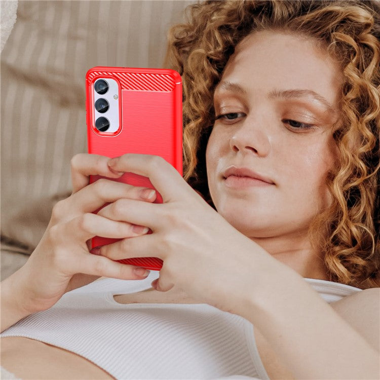 Brushed Shell for Samsung Galaxy M54 5G / F54 5G Carbon Fiber Texture Phone Case Phone TPU Cover - Red