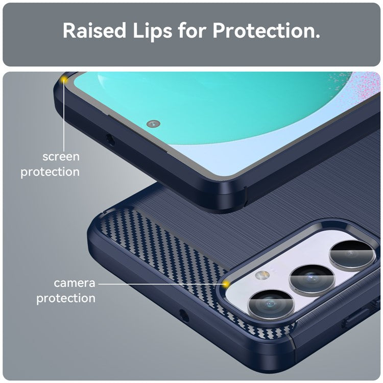 Brushed Shell for Samsung Galaxy M54 5G / F54 5G Carbon Fiber Texture Phone Case Phone TPU Cover - Blue