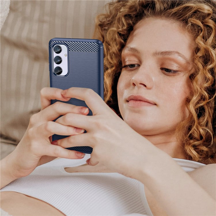 Brushed Shell for Samsung Galaxy M54 5G / F54 5G Carbon Fiber Texture Phone Case Phone TPU Cover - Blue