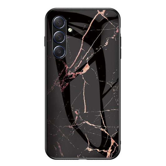 For Samsung Galaxy M54 5G / F54 5G Marble Pattern Phone Case Tempered Glass+PC+TPU Anti-Drop Cover - Gold Black Marble