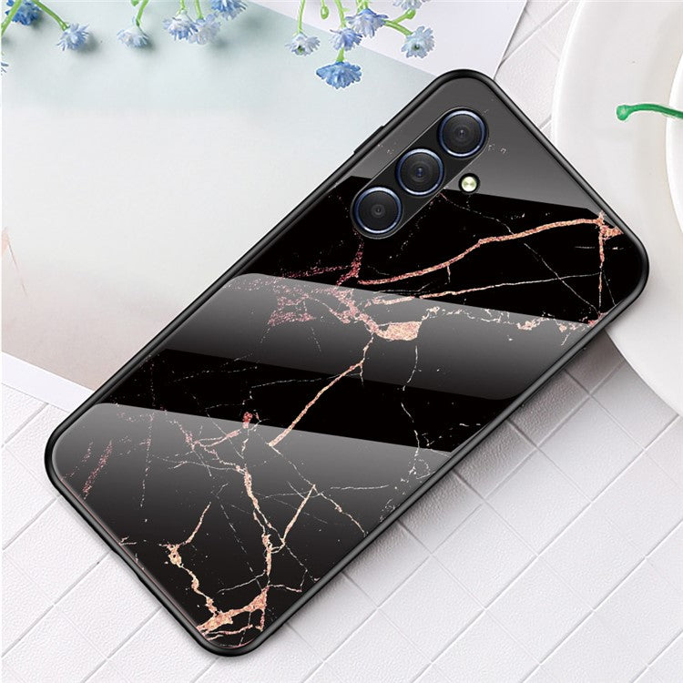 For Samsung Galaxy M54 5G / F54 5G Marble Pattern Phone Case Tempered Glass+PC+TPU Anti-Drop Cover - Gold Black Marble