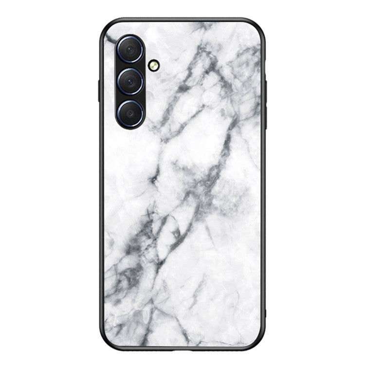 For Samsung Galaxy M54 5G / F54 5G Marble Pattern Phone Case Tempered Glass+PC+TPU Anti-Drop Cover - White Marble