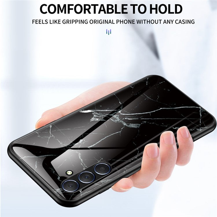 For Samsung Galaxy M54 5G / F54 5G Marble Pattern Phone Case Tempered Glass+PC+TPU Anti-Drop Cover - White Marble