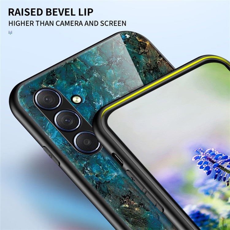 For Samsung Galaxy M54 5G / F54 5G Marble Pattern Phone Case Tempered Glass+PC+TPU Anti-Drop Cover - White Marble