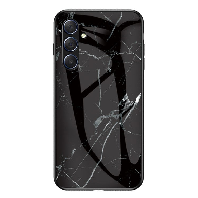 For Samsung Galaxy M54 5G / F54 5G Marble Pattern Phone Case Tempered Glass+PC+TPU Anti-Drop Cover - Black Marble
