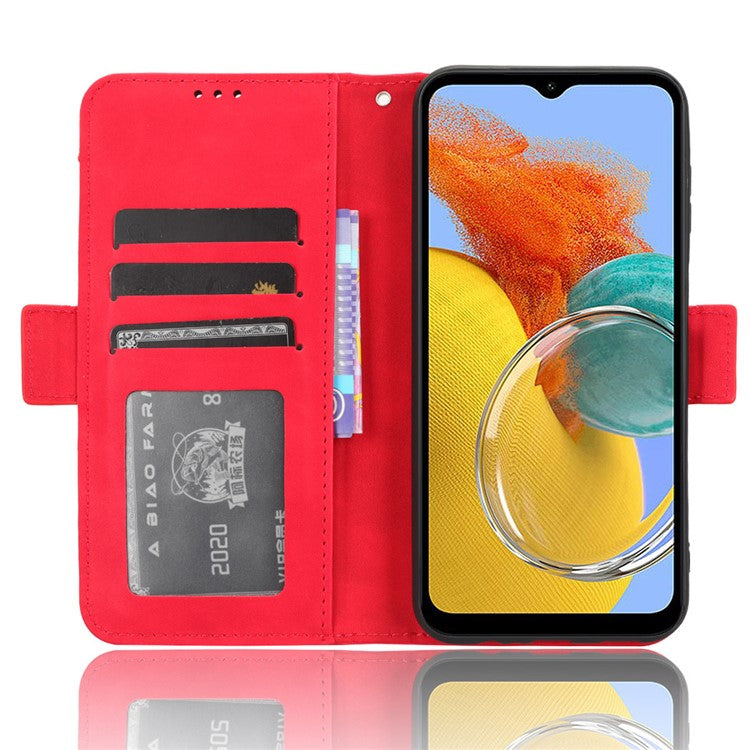 For Samsung Galaxy M54 5G / F54 5G PU Leather Phone Case Multiple Card Slots Wallet Stand Flip Cover - Red